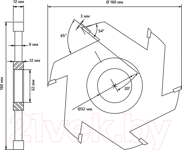 Изображение товара Фреза БЕЛМАШ 160x32x12мм / RF0046T