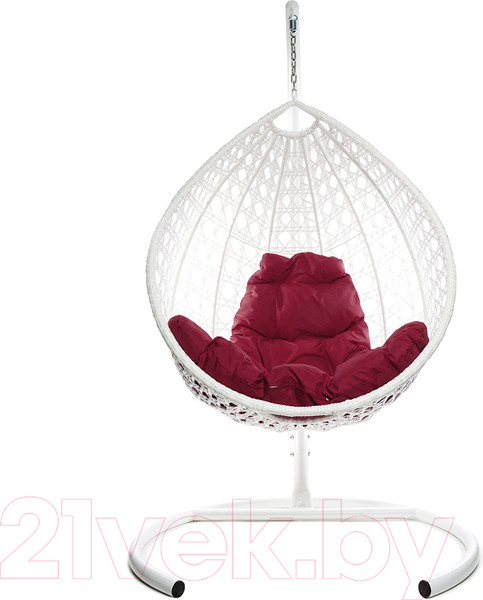 Изображение товара Кресло подвесное M-Group Капля Люкс / 11030102 (белый ротанг/бордовая подушка)