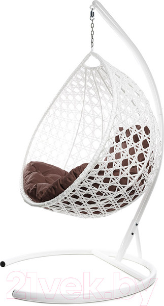 Изображение товара Кресло подвесное M-Group Капля Люкс / 11030105 (белый ротанг/коричневая подушка)