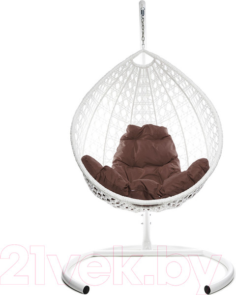 Изображение товара Кресло подвесное M-Group Капля Люкс / 11030105 (белый ротанг/коричневая подушка)