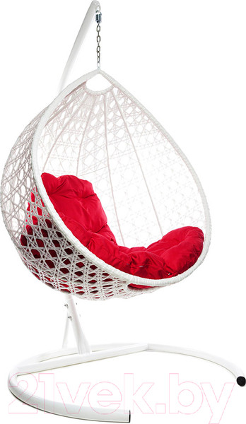 Изображение товара Кресло подвесное M-Group Капля Люкс / 11030106 (белый ротанг/красная подушка)