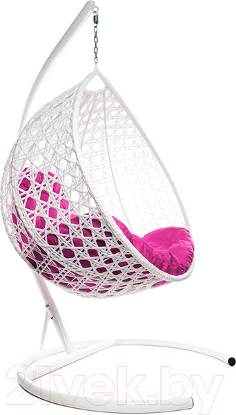 Изображение товара Кресло подвесное M-Group Капля Люкс / 11030108 (белый ротанг/розовая подушка)