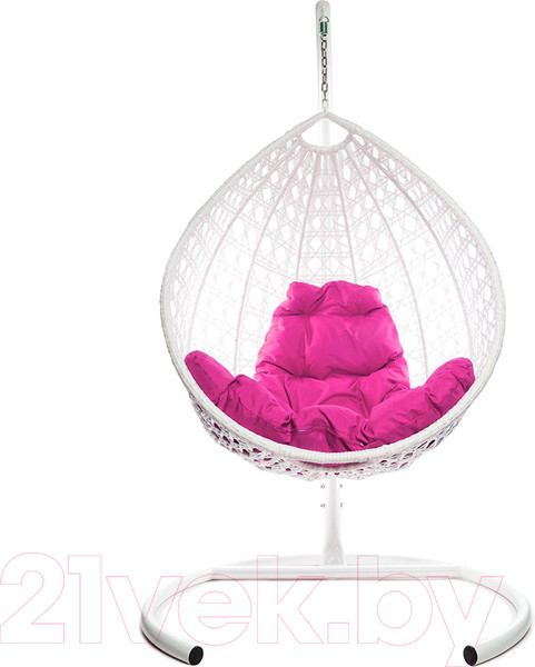 Изображение товара Кресло подвесное M-Group Капля Люкс / 11030108 (белый ротанг/розовая подушка)