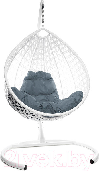 Изображение товара Кресло подвесное M-Group Капля Люкс / 11030109 (белый ротанг/серая подушка)