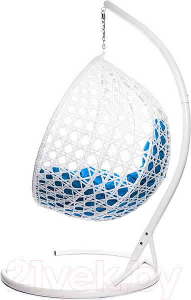 Изображение товара Кресло подвесное M-Group Капля Люкс / 11030110 (белый ротанг/синяя подушка)
