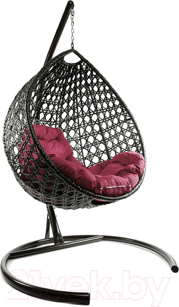 Изображение товара Кресло подвесное M-Group Капля Люкс / 11030202 (коричневый ротанг/бордовая подушка)