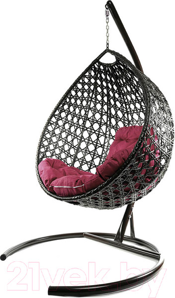 Изображение товара Кресло подвесное M-Group Капля Люкс / 11030202 (коричневый ротанг/бордовая подушка)