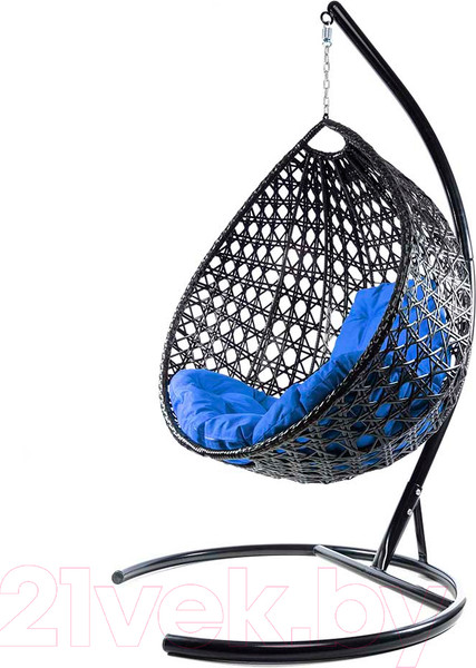 Изображение товара Кресло подвесное M-Group Капля Люкс / 11030410 (черный ротанг/синяя подушка)