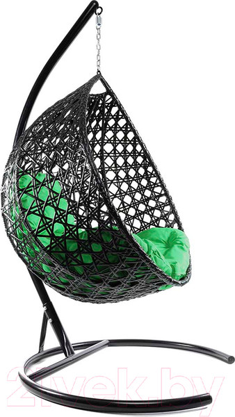 Изображение товара Кресло подвесное M-Group Капля Люкс / 11030404 (черный ротанг/зеленая подушка)