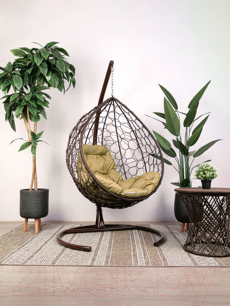 Изображение товара Кресло подвесное M-Group Капля / 11020201 (коричневый ротанг/бежевая подушка)