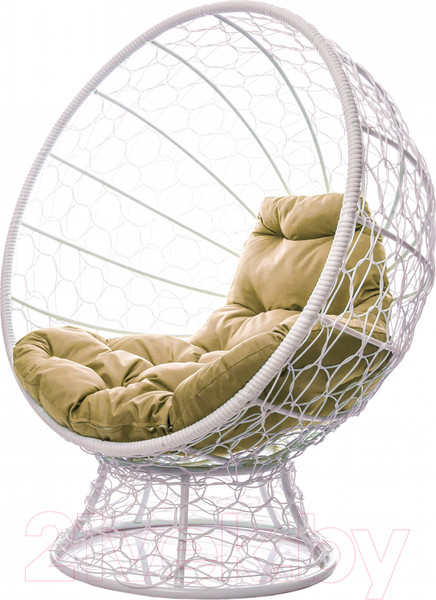 Изображение товара Кресло садовое M-Group Кокос на подставке / 11590101 (белый ротанг/бежевая подушка)