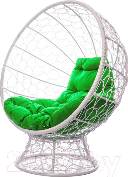 Изображение товара Кресло садовое M-Group Кокос на подставке / 11590104 (белый ротанг/зеленая подушка)