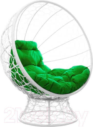 Изображение товара Кресло садовое M-Group Кокос на подставке / 11590104 (белый ротанг/зеленая подушка)