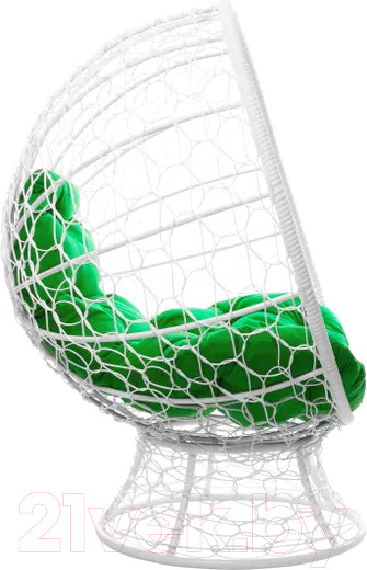 Изображение товара Кресло садовое M-Group Кокос на подставке / 11590104 (белый ротанг/зеленая подушка)