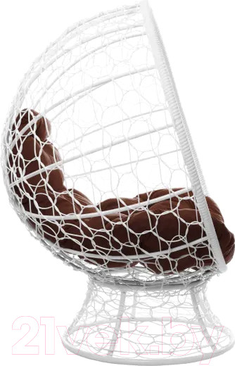 Изображение товара Кресло садовое M-Group Кокос на подставке / 11590105 (белый ротанг/коричневая подушка)