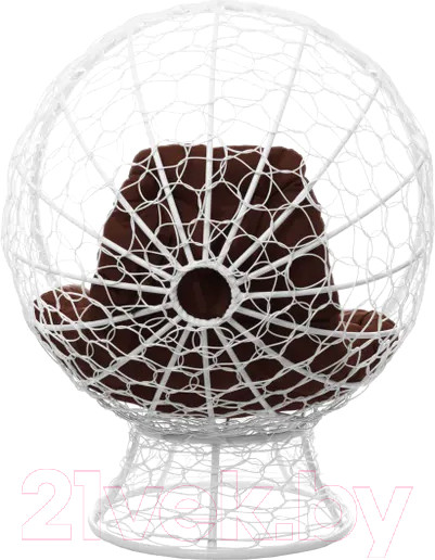 Изображение товара Кресло садовое M-Group Кокос на подставке / 11590105 (белый ротанг/коричневая подушка)