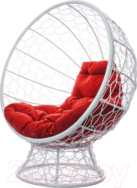 Изображение товара Кресло садовое M-Group Кокос на подставке / 11590106 (белый ротанг/красная подушка)