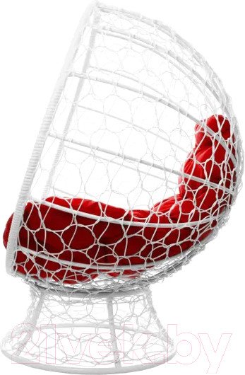 Изображение товара Кресло садовое M-Group Кокос на подставке / 11590106 (белый ротанг/красная подушка)
