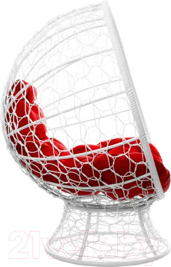 Изображение товара Кресло садовое M-Group Кокос на подставке / 11590106 (белый ротанг/красная подушка)