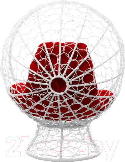 Изображение товара Кресло садовое M-Group Кокос на подставке / 11590106 (белый ротанг/красная подушка)