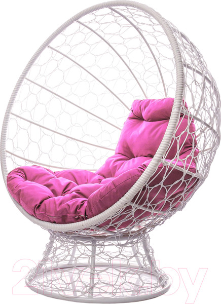Изображение товара Кресло садовое M-Group Кокос на подставке / 11590108 (белый ротанг/розовая подушка)