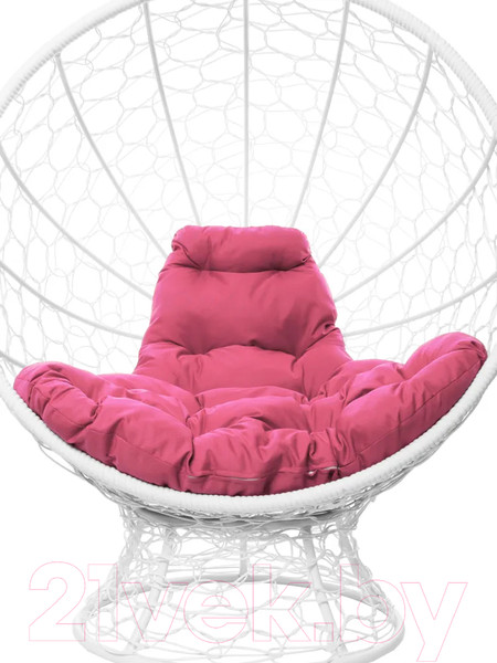 Изображение товара Кресло садовое M-Group Кокос на подставке / 11590108 (белый ротанг/розовая подушка)