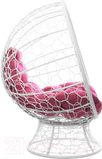 Изображение товара Кресло садовое M-Group Кокос на подставке / 11590108 (белый ротанг/розовая подушка)