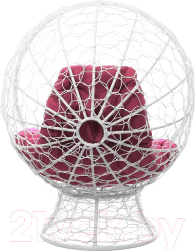 Изображение товара Кресло садовое M-Group Кокос на подставке / 11590108 (белый ротанг/розовая подушка)