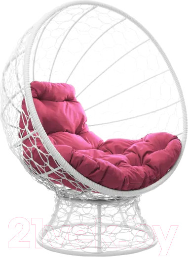 Изображение товара Кресло садовое M-Group Кокос на подставке / 11590108 (белый ротанг/розовая подушка)