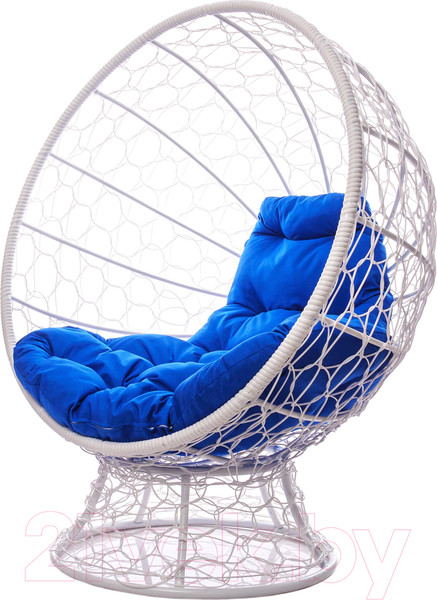 Изображение товара Кресло садовое M-Group Кокос на подставке / 11590110 (белый ротанг/синяя подушка)