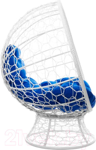 Изображение товара Кресло садовое M-Group Кокос на подставке / 11590110 (белый ротанг/синяя подушка)