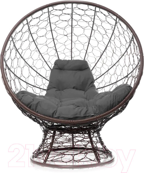 Изображение товара Кресло садовое M-Group Кокос на подставке / 11590209 (коричневый ротанг/серая подушка)