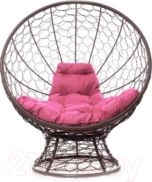Изображение товара Кресло садовое M-Group Кокос на подставке / 11590208 (коричневый ротанг/розовая подушка)