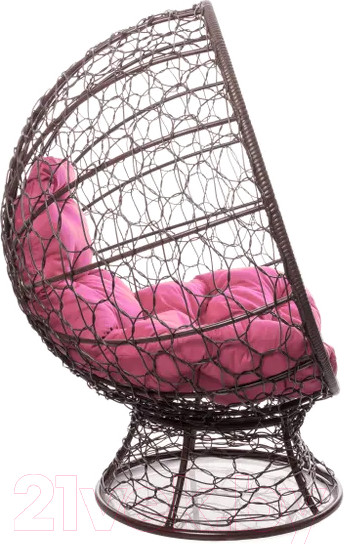 Изображение товара Кресло садовое M-Group Кокос на подставке / 11590208 (коричневый ротанг/розовая подушка)