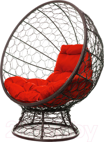 Изображение товара Кресло садовое M-Group Кокос на подставке / 11590206 (коричневый ротанг/красная подушка)