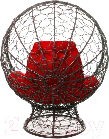 Изображение товара Кресло садовое M-Group Кокос на подставке / 11590206 (коричневый ротанг/красная подушка)