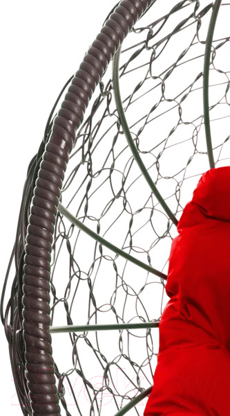 Изображение товара Кресло садовое M-Group Кокос на подставке / 11590206 (коричневый ротанг/красная подушка)