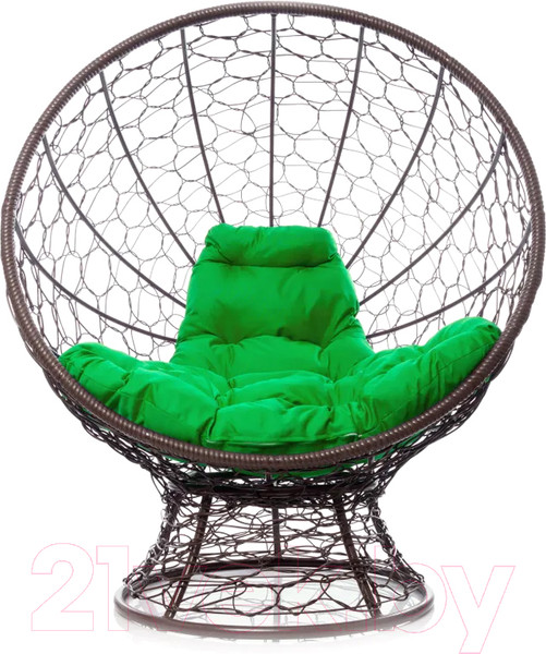 Изображение товара Кресло садовое M-Group Кокос на подставке / 11590204 (коричневый ротанг/зеленая подушка)