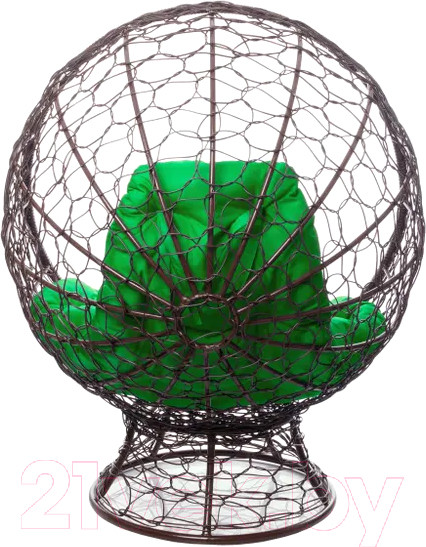 Изображение товара Кресло садовое M-Group Кокос на подставке / 11590204 (коричневый ротанг/зеленая подушка)