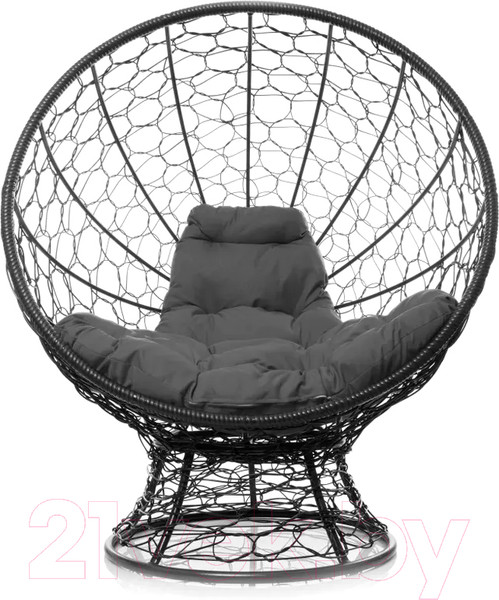 Изображение товара Кресло садовое M-Group Кокос на подставке / 11590409 (черный ротанг/серая подушка)