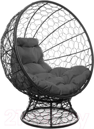Изображение товара Кресло садовое M-Group Кокос на подставке / 11590409 (черный ротанг/серая подушка)