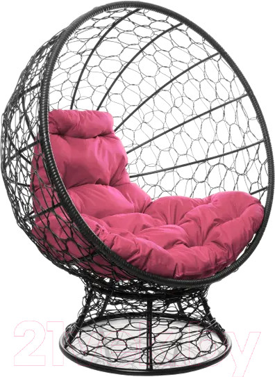 Изображение товара Кресло садовое M-Group Кокос на подставке / 11590408 (черный ротанг/розовая подушка)