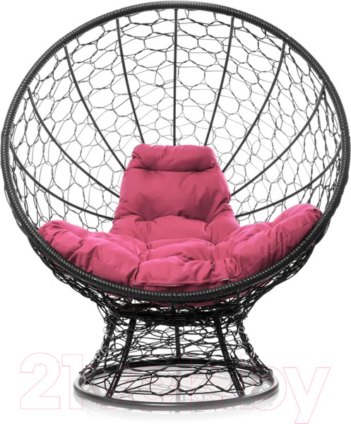 Изображение товара Кресло садовое M-Group Кокос на подставке / 11590408 (черный ротанг/розовая подушка)