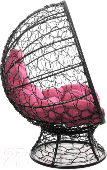 Изображение товара Кресло садовое M-Group Кокос на подставке / 11590408 (черный ротанг/розовая подушка)
