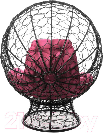 Изображение товара Кресло садовое M-Group Кокос на подставке / 11590408 (черный ротанг/розовая подушка)