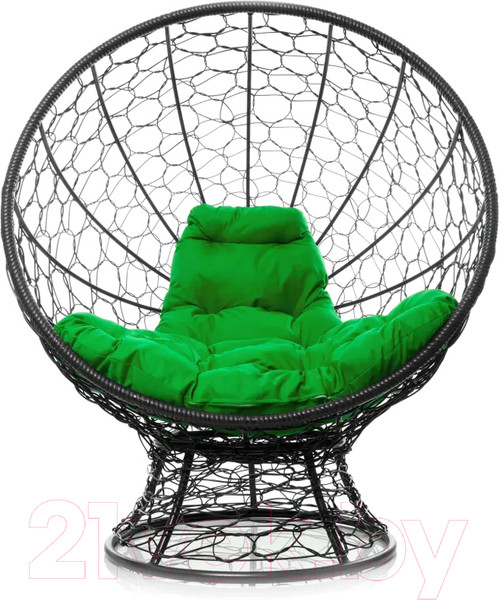 Изображение товара Кресло садовое M-Group Кокос на подставке / 11590404 (черный ротанг/зеленая подушка)