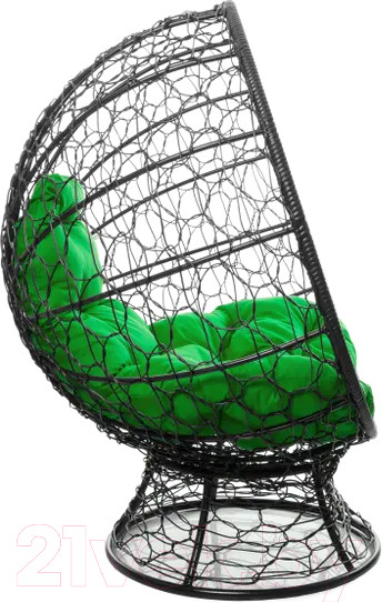 Изображение товара Кресло садовое M-Group Кокос на подставке / 11590404 (черный ротанг/зеленая подушка)