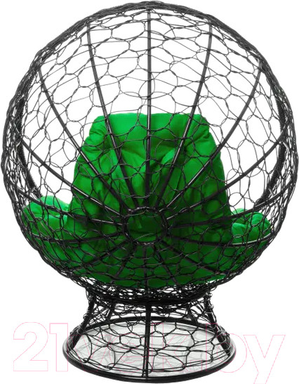 Изображение товара Кресло садовое M-Group Кокос на подставке / 11590404 (черный ротанг/зеленая подушка)