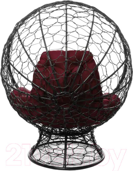 Изображение товара Кресло садовое M-Group Кокос на подставке / 11590402 (черный ротанг/бордовая подушка)
