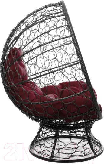Изображение товара Кресло садовое M-Group Кокос на подставке / 11590402 (черный ротанг/бордовая подушка)
